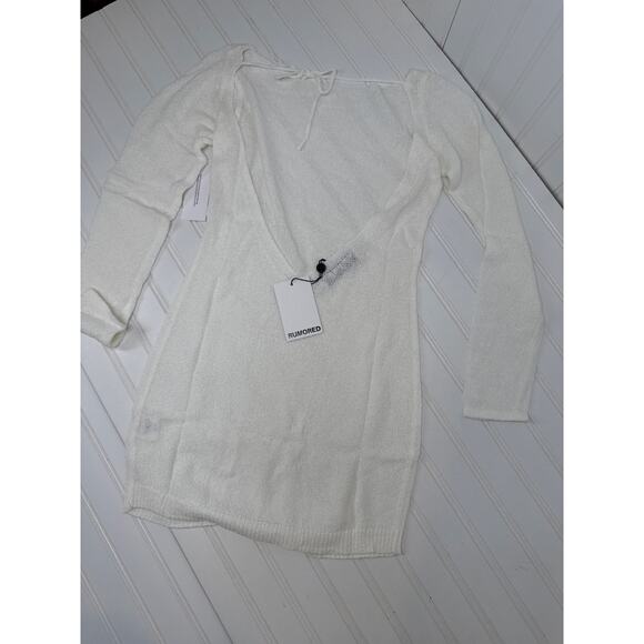 NWT Rumored Sweet Talker Mini Dress Slub White Cozy Open Back Short Party Size L - Picture 4 of 7